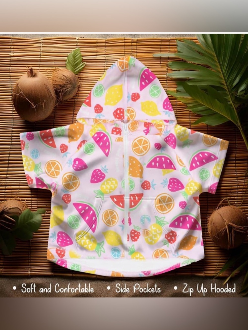 Kids Fruit Print Zip-Up Hooded Tee - Pink Multi